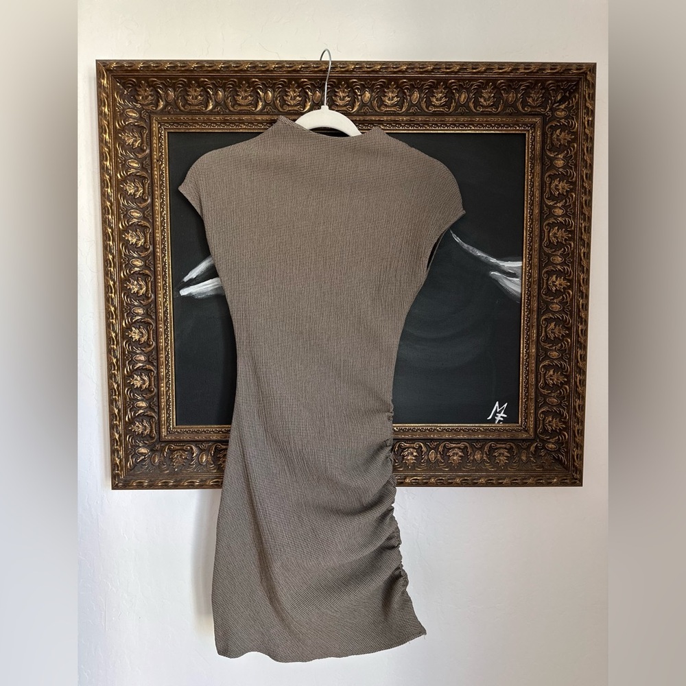 Zara Taupe Ruched Short Sleeve Bodycon Dress - Women S